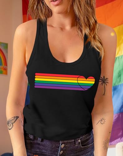 Image of Ithalt Pride Tank Top for Women LGBT Rainbow Flag Shirt Love Heart Graphic Tee Lesbian Gay Pride Sleeveless Vest