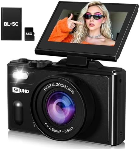 Digital Camera, UHD 5K Travel Camera 80MP Compact Cameras with 18...