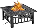 VECELO Propane Gas Fire Table, 30 Inch Outdoor Fire Pit, 50,000 BTU Square Firepit with Lid and Lava Rock, Adjustable Flame Steel Fire Table for Outdoor, Patio, Backyard, Party, Black