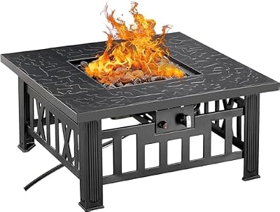 VECELO Propane Gas Fire Table, 30 Inch Outdoor Fire Pit, 50,000 BTU Square Firepit with Lid and Lava Rock, Adjustable Flame Steel Fire Table for Outdoor, Patio, Backyard, Party, Black