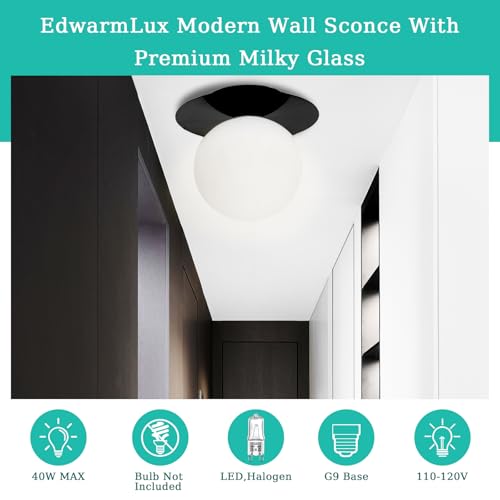 Image of Edwarmlux 1 Light Wall Sconce, Mid Century Modern Globe Wall Sconce, Ceiling Light Fixture, Vanity Light Fixture, Indoor Wall Light for Living Room Bedroom Hallway Bathroom Entry (Matt Black)