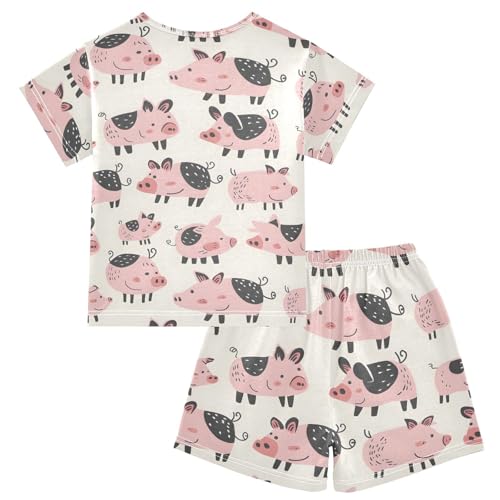 ALAZA Pig Piggy Cartoon Cute Pajamas Short Sleeve 2 Piece Sleepwear Top and Bottom Pajama Set Unisex2