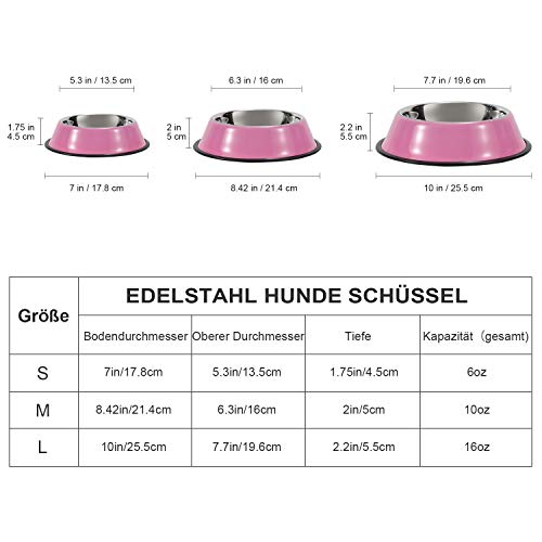 WERFORU 2 Stück Edelstahl Hundenapf für kleine/mittlere/große Hunde-, Katzen-, Tiernahrungs- / Wasserschalen mit Gummibasis Reduzieren Sie das Verschütten,Rosa,M - Image 7