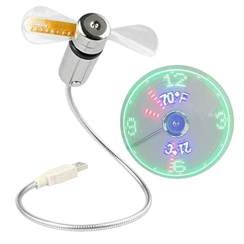 Ventilador USB De Sobremesa - Ventilador De Mesa Con Reloj Y Termómetro Integrado | Ventilador Silencioso con Ángulo Ajustable, Plegable para Dormitorio Universitario, Viajes, Transporte y Habitación
