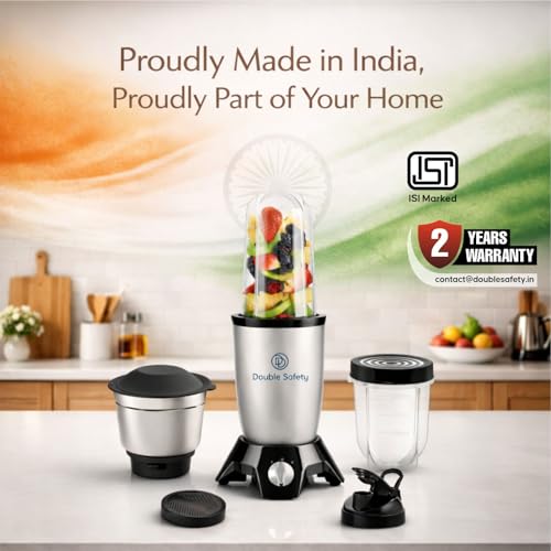 Image of Nutri Go 500W Nutri Blender For Juicing, Mixing & Blending | 3 Jars | Juicer Mixer Grinder & Smoothie Maker for Kitchen | Stainless Steel Blade, 2-Year Warranty (Silver, 3 Jars)