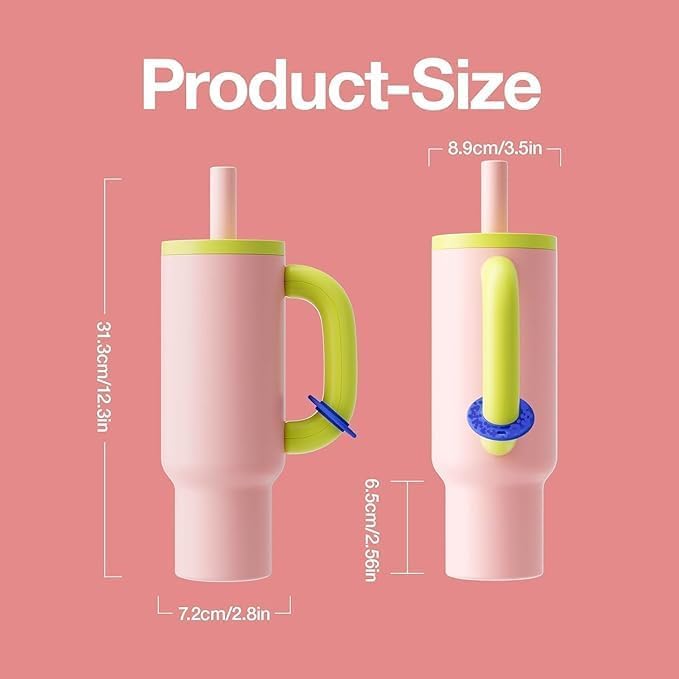 Image of 1200ml Stainless Steel Tumbler with Lid & Straw - Vacuum Insulated Travel Cup - Hot & Cold Drinks Up to 12 Hours - Spill-Resistant, Durable Mug for Gym, Office, Commute (Pink + Green)