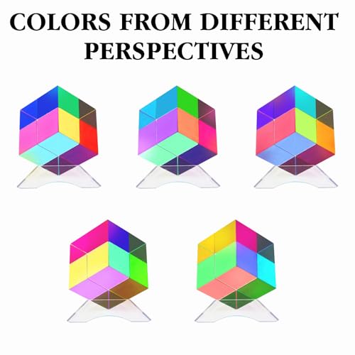 IGTOPS CMY Farbwürfel mit Ständer, CMY Mixing Color Cube, Acrylwürfelprisma, Dekorationen für Haus Büro, Wissenschaftlicher Lernwürfel, Dekorative RGB Dispersion farbige CMYcube (50mm/1.97inch)
