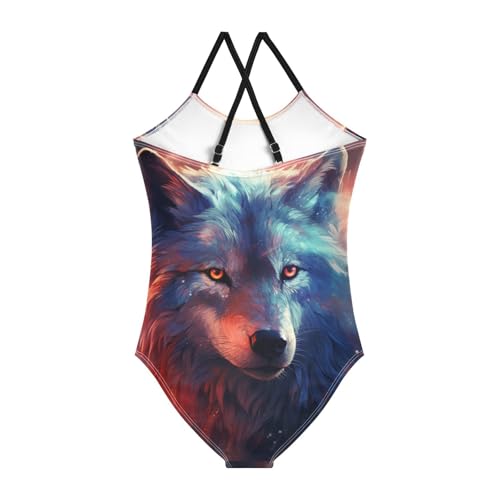 ALAZA Vintage Wolf Girl’s Swimsuits Bathing Suit One Piece Beach Swimwear2