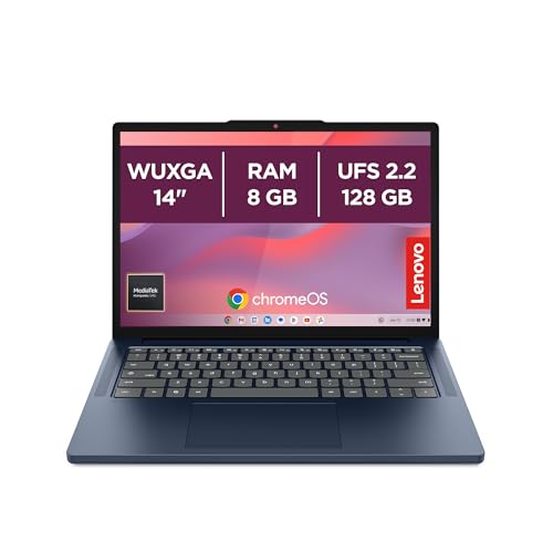 Lenovo Chromebook 14' Notebook IPS WUXGA (1920x1200), 128GB SSD, 8GB RAM, Wi-Fi6E, ChromeOS, MediaTek Kompanio 540 - Laptop Leggero per Studio, Streaming e Uso Quotidiano