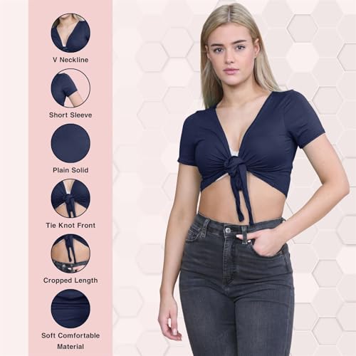 Bolero manga corta mujer azul marino chaqueta corta ligera lazada delantera lisa 48/50 4