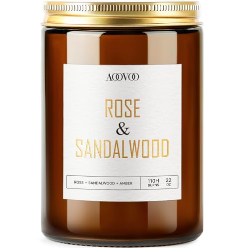 Image of AOOVOO Rose Sandalwood Candles - 22 oz Scented Candles, Aromatherapy Candle, Soy Candle for Home Scented