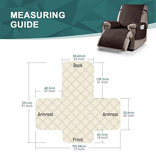 Ruaozz 100% Waterproof Recliner Chair Cover Non-Slip Reclining Cover for Recliner Chair Washable Chair Seat Cover with Elastic Straps for Kids, Dogs, Pets (Chocolate, 23'') - Image 3