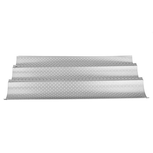 lvifloae Non Stick Corrugated French Bread Pot Long Stick Bread Grill Evenly Heated Multi Slot Perforated Tray pattern Professional Kitchen Baking and Cooking Tool (Three slots)