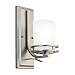 Kichler Hendrik 12" Wall Sconce in Brushed Nickel, 1-Light Modern Wall Mount Light with Satin Etched Cased Opal Glass, (12" H x 5.25" W), 5076NI