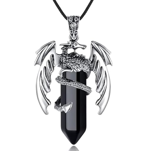LEEQ Colgante Dragón Obsidiana - Collar Dragón con Piedra Obsidiana Ojo de Tigre Colgante Cristal Piedras Amatista Protectoras Joyas Reiki Chakras para Hombre Mujer | Ya disponible en tu tienda friki favorita! En mundofriki.es!