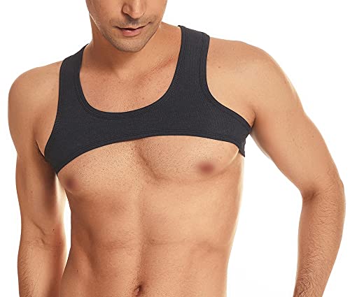 Men’s Lace Floral Muscle Half Tank Top Round Neck Undershirt Vest Tee T-Shirt for Fitness Gym S-XL