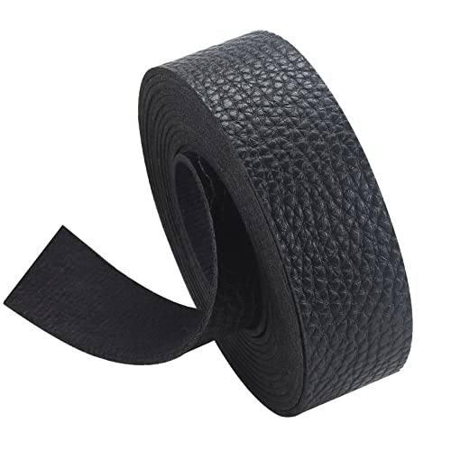 Picheng Lederband mit Litschi-Muster, 2,5 cm breit, 25,4 cm lang, Ledergürtelstreifen, sehr geeignet für Haustierhalsbänder, Zugseile, Gürtel, Schlüsselanhänger, DIY-Bastelprojekte (schwarz) Cover