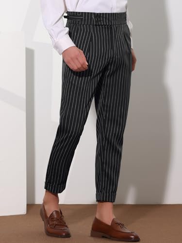 Lars Amadeus Striped Dress Pants for Men's Pleated Front Business Tapered Cropped Trousers2