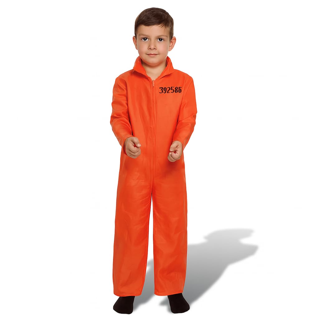Lizzy Children’s Orange Prisoner Jumpsuit Kids Boiler Suit Convict Prison Inmate Fancy Dress halloween World Bookday Costume Outfit (Costume Only) (Small (4-6 Years))