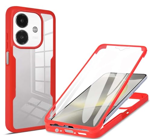 HAOYE Funda para OPPO A40 4G, 360 ​​Grados Shockproof Transparente Carcasa con Protector de Pantalla, Hard PC y Silicona TPU Tough Case Cover. Rojo