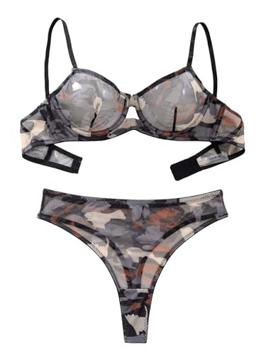 Image of Lilosy Sexy Mesh Sheer Underwire Push Up Lingerie Set Lingerie Set