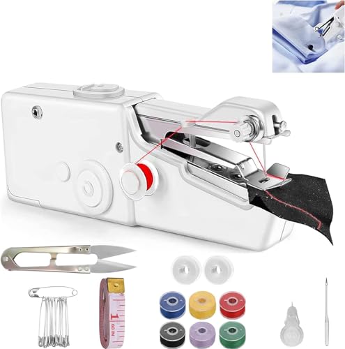 Image of Handheld Sewing Machine, Portable & Cordless Mini Sewing Machine for Beginners - Electric Fast Stitching, DIY Fabric Clothes Repair Kit, Home Travel Mending Machine with Accessories(White)