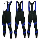 Fahrrad-Trägerhose für Herren, Thermo-Leggings, gepolstert, Fleece, Fahrradhose, Winter, schwarz / blau, L