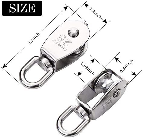 2 Pack M25 Single Pulley Block, 304 Stainless Steel Pulley Roller 360 Degrees Swivel Pulley for Washing line Ropes - Safe Loading up to 150KG