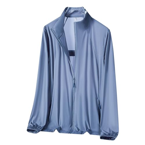 Mens Sun Shirts Uv Protection Long Sleeve Breathable Jacket UPF 50+ Zip Up Stand Collar Hiking Shirt with Zip Pockets