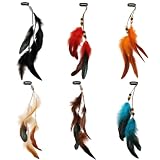 HUNUH 6 Stück Feder-Haarspangen, Boho-Stil, handgefertigte Haarnadel, Kopfschmuck für Damen