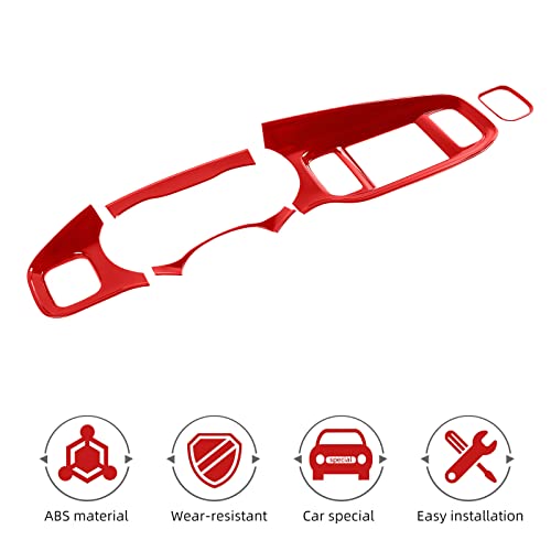 Linskip Dash Board Trim Compatible With Dodge Charger 2015 2016 2017 2018 2019 2020 2021 2022 2023, Charger Screen Center Console Panel Cover Trim, Charger Interior Accessories 5Pcs(Red) #TOP2