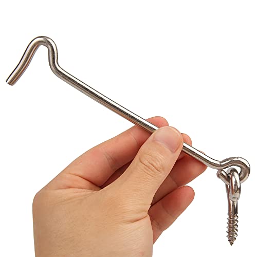 HASWARE Haken-Ösenriegel, 150 mm, 2 Sets, 304 Edelstahl, robuste Kabinenhaken für Fenster, Garten, Garage, Schiebetür, Silber, mit Schrauben