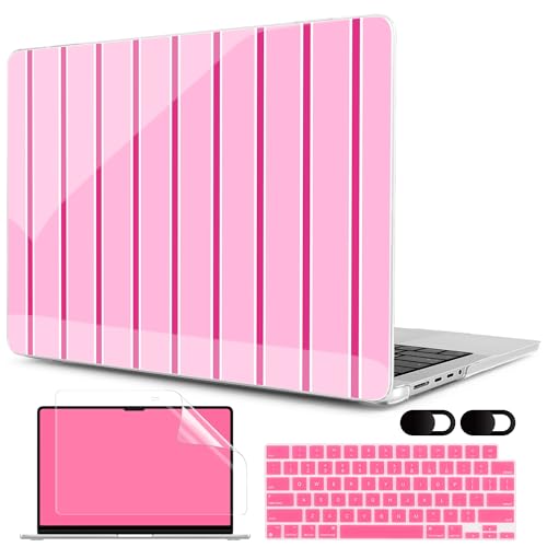 Image of MEEgoodo Case for MacBook Pro 14 inch (M5 /M4 /M3 /M2 /M1) Pro /Max 2026 2025 2024 2023 2021, Case Fit Model A3427 /A3426 /A3434 /A3112 /A3401 /A3185 /A2918 /A2992 /A2779 /A2442, Magenta&White Stripes