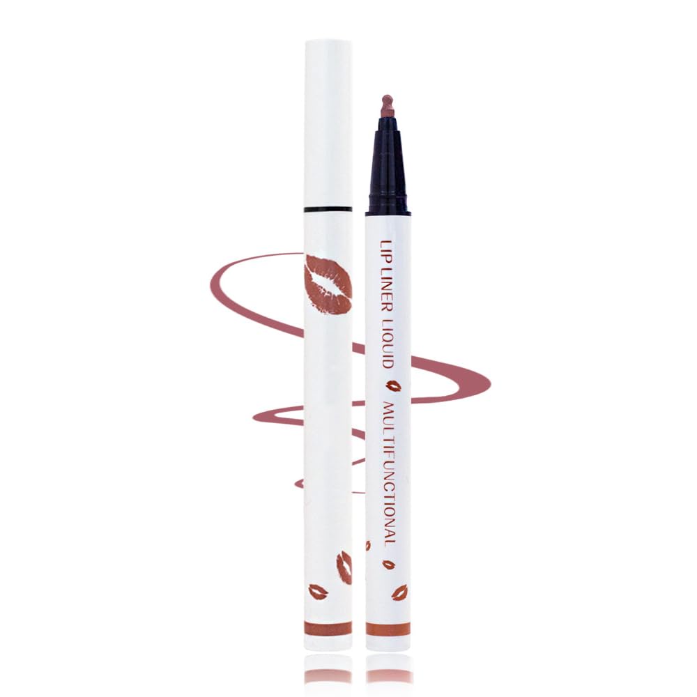 Longwear Liquid Lip Liner, Matte Lip Tint Stain Marker Pen, 2 in1 Liquid Lipstick & Lip Liner Pencil, Long Lasting Waterproof Lip gloss for Women, Fuller Lips Makeup (03(Mocha))