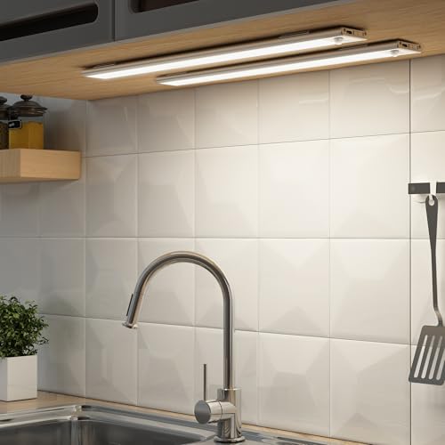 SOAIY Set of 2 Rechargeable Under Cabinet Kitchen LED Strip 40 cm with Motion Sensor, White