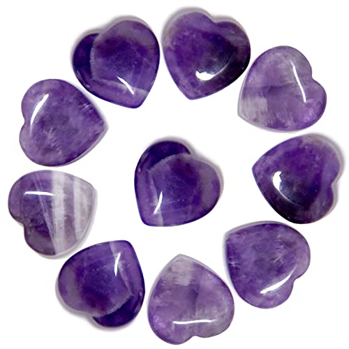 Marrywindix 10 Packs 1 Inch Healing Crystal Natural Amethyst Heart Love Carved Palm Worry Stone Chakra Reiki Balancing