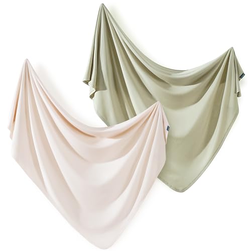 Image of GRSSDER 2 Pack Newborn Swaddle Blanket, Ultra Soft Stretchy Jersey Knit Extra Large Size 33 x 44 Receiving Blankets for Easy Swaddling Baby Snug and Cozy