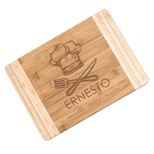 Maverton Tagliere in bambù - incisione personalizzata - dimensioni 35cm x 25cm - battilardo perfettamente rettangolare - eco-friendly - pensiero ideale per coppia - regalo di Natale - cuoco