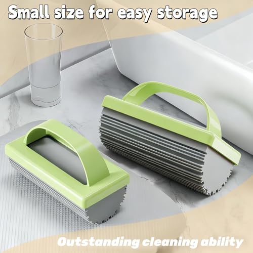 Image of Reusable Damp Duster Sponge 3-Pack, Deep Groove Cleaning Sponge with Handle | Strong Adhesion & Super Absorption for Baseboards, Blinds, Vents, Window Tracks (Green)