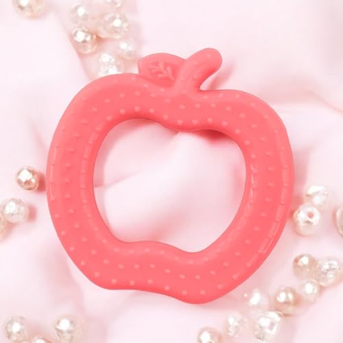 Image of MamaLaps Soft Silicone Baby Teether, Silicone BPA Free Teethers for Newborn Infant, Teething Toy for Babies with Textured Surface for Soothing Gums (Pack of 1, Apple-Pink)