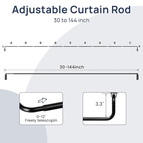 Image of ENJOYBASICS 30-144 inch Wrap Around Curtain Rod, Quick Curtain Change, Black | Blackout Curtain Rod, Maximum Block Light for Sleep, Flexibly Adjustable Length to Fit Any Room, No Sagging, Easy to Install