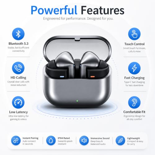 Image of Air Tiger Pro Wireless Bluetooth Earbuds with ENC Noise Cancellation, Hi-Fi Stereo Sound, Low Latency Gaming Mode, Touch Control, Type-C Fast Charging & HD Mic for Android /iPhone