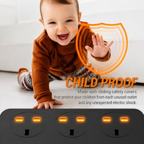 Image of 3 Universal Power Sockets Extension Board with 4 USB Ports, 2 Type-C PD Ports, Power Switch & 2 Meter Heavy Duty Cord, Multi Plug Power Strip