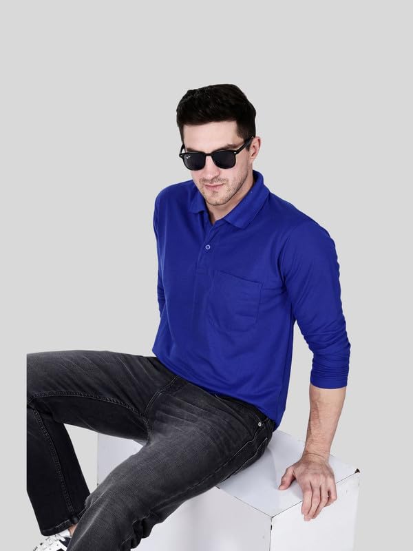 Image of Full Sleeve Men's Polo T-Shirt | Regular Fit, Soft & Breathable Cotton Blend Fabric | Classic Polo Collar, Casual & Office Wear | Available in Sizes M to 6XL, Multiple Colors