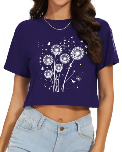 Image of Womens Crop Tops Summer Short Sleeve Round Neck T-Shirts Loose Fit Blouse | Chicgal Soft Elastic Fabric, Short Crop Design, Multiple Colors, Different Sizes XS-XL, Work Daily School Teacher Pants Skirt