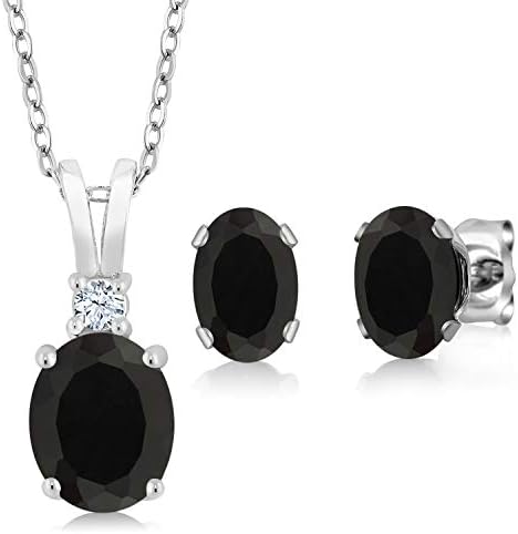 Gem Stone King 3.05 Cttw Oval Black Onyx Pendant Earrings Set For Women image 5