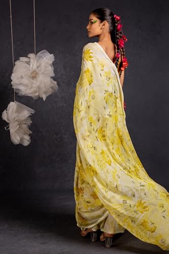 Image of MIRCHI FASHION Saree for Woman Georgette Floral and Leaf Printed | Elegant Farewell and Ceremonial Women's Sari with Blouse Piece