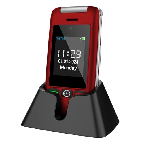 C10 Telefono Cellulare Anziani per per a Conchiglia Tasti Grandi Display Volume Funzione SOS 2.4 pollici alto rosso