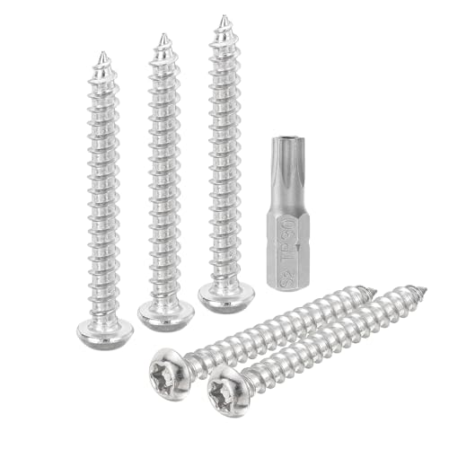Quarkzman M6 X 50mm Tornillos De Chapa De Seguridad De Cabeza De Botón Torx, 10pcs Tornillos Autorroscantes De Acero Inoxidable 304 Resistente A Manipulación Con T30 Brocas Plateado