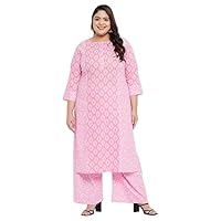 Tissu Women's Plus Size Cotton Floral Printed Straight Kurta with Palazzo (T-Plus-609_Pink_8XL)